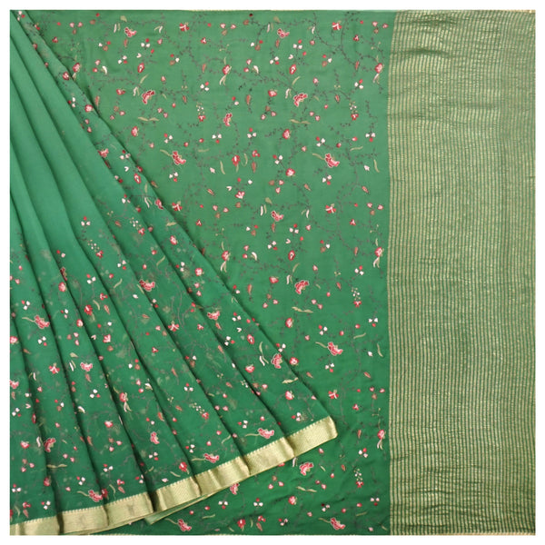 Green Chiffon Embroidered Saree