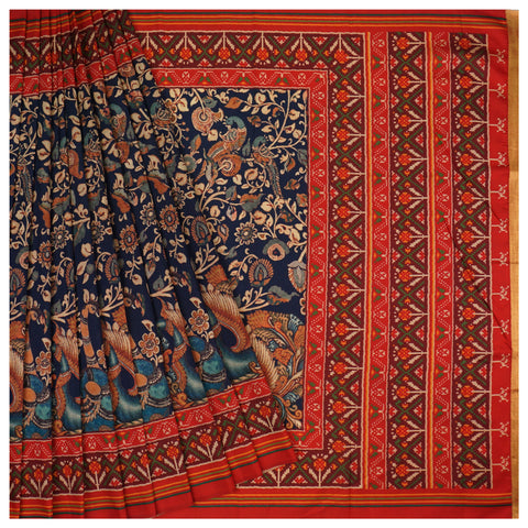 Blue Art Silk Printed Kalamkari Saree