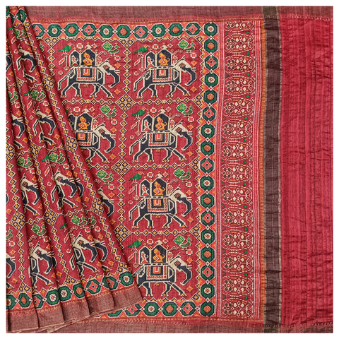 Red Tussar Silk Printed / Patola Saree