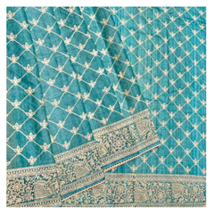 Blue Tussar Lucknawi/embroidery Saree