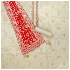 Cream Semi Silk Dress Material