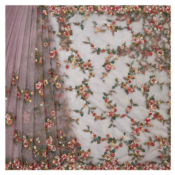 Pink Organza Embroidery Saree