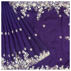 Purple Organza Embroidered Saree