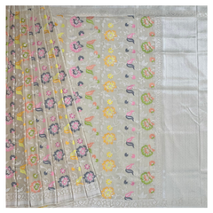 Beige Tussar Georgette Soft Silk Saree
