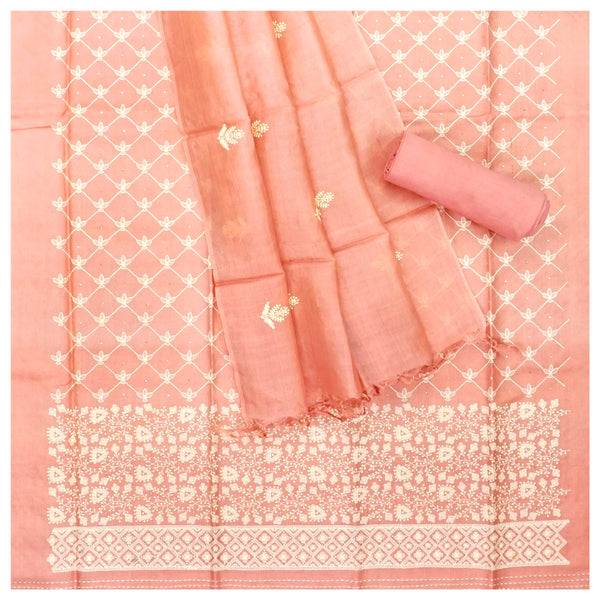 Peach Tussar Dress Material