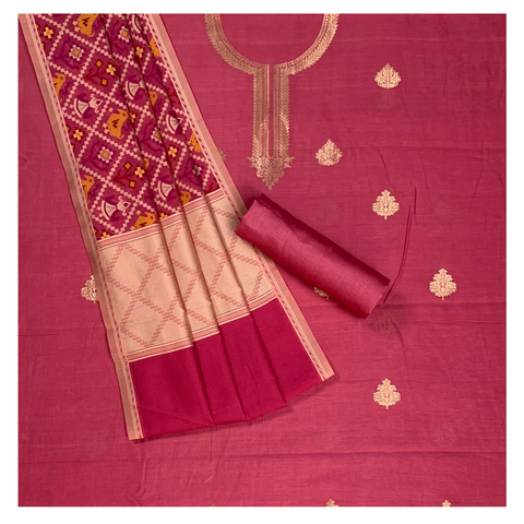 Pink	Cotton Dress Material Suit