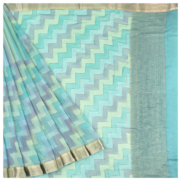 Blue Chiffon Printed Saree