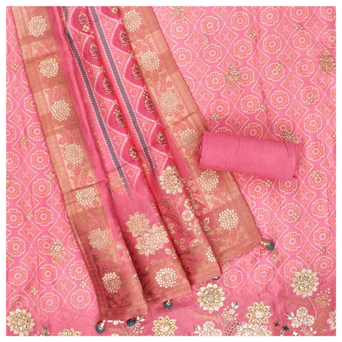 Pink Crepe Dress Material,