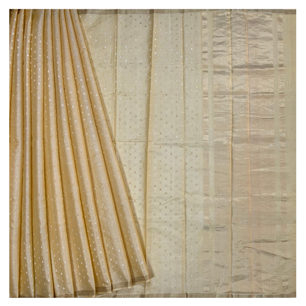 Beige Tussar Soft Silk Saree