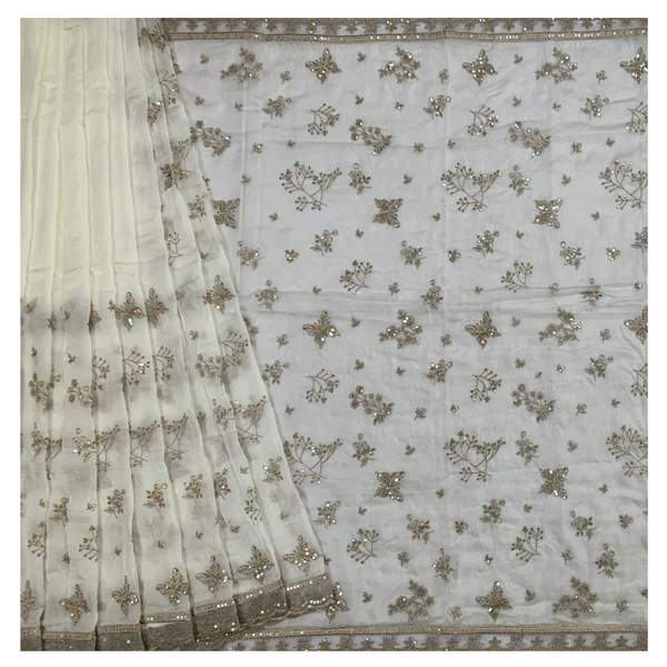 Cream Organza Designer/Embroidery Saree