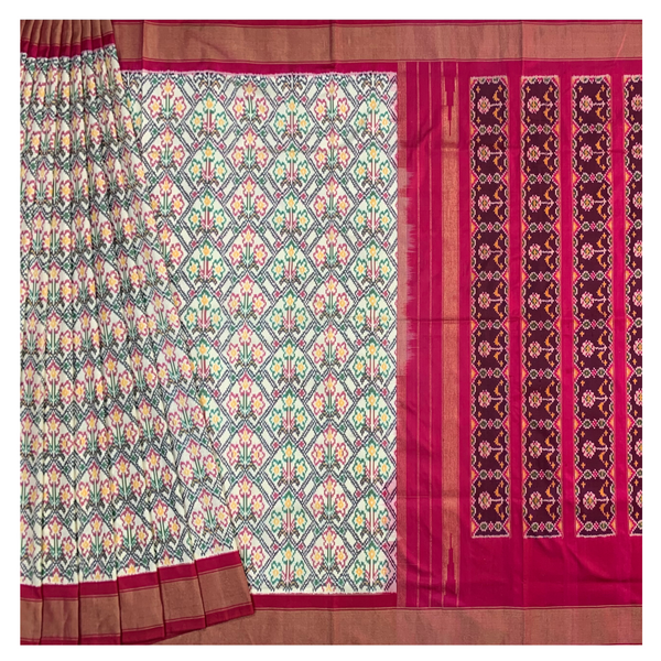 Cream Silk Patola/Ikkat Saree