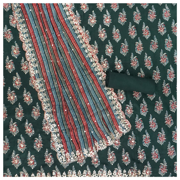 Green Chanderi Dress Material