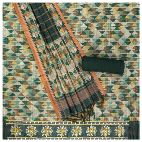 Green Chanderi Dress Material