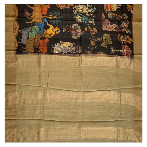 Black Tussar Kalamkari Saree