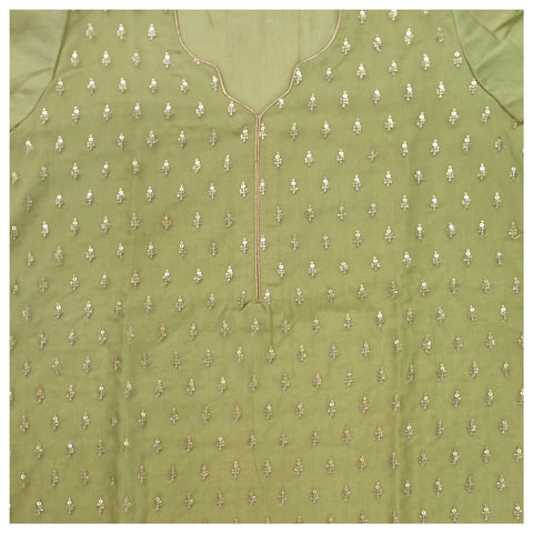 Green Chanderi Dress Material