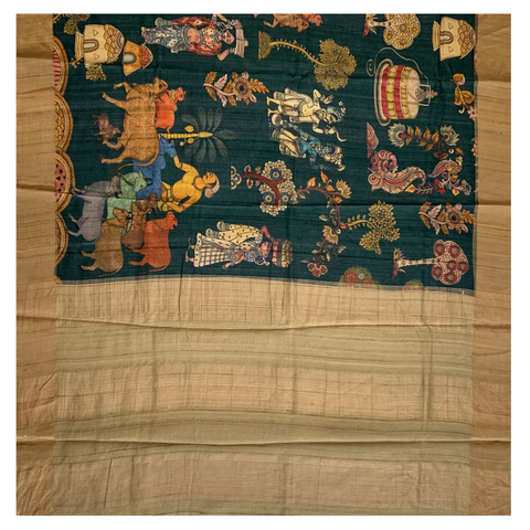 Green Tussar Printed Kalamkari Saree