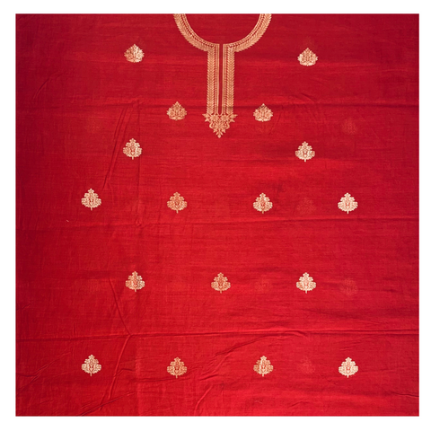 Red	Cotton Dress Material Suit