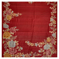 Red Tussar Embroidery Saree