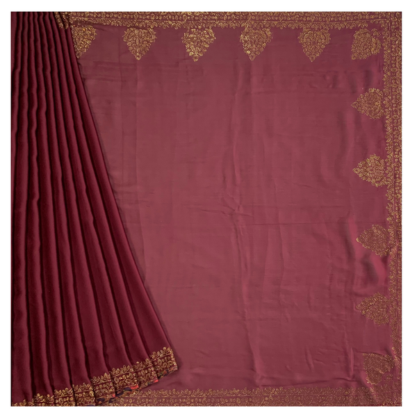 Wine Satin Designer/embroidery Saree
