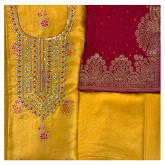 Stunning Yellow Weaving Dress Material Suit