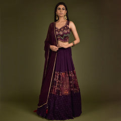 Wine Georgette Lehenga
