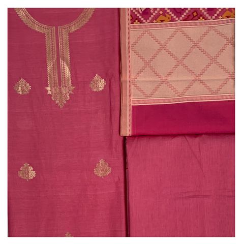 Pink	Cotton Dress Material Suit