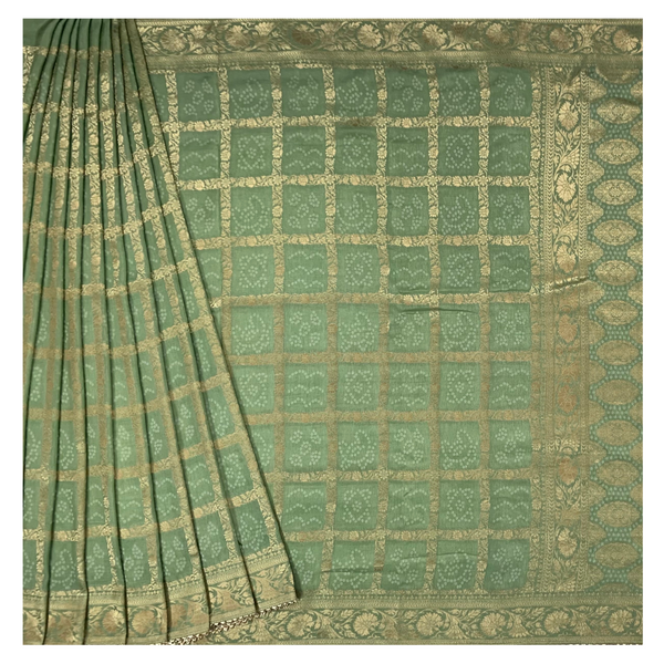 Green Dola Silk Bandhani Saree