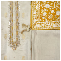 Cream Semi Silk Dress Material