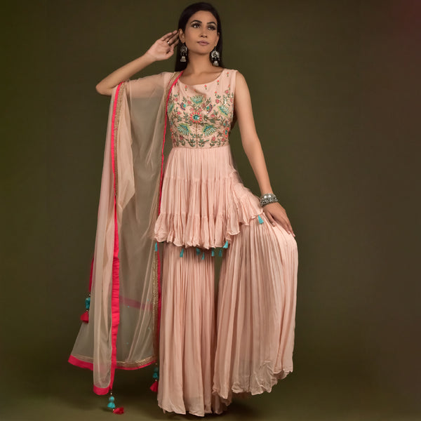 Pink Crepe Sharara