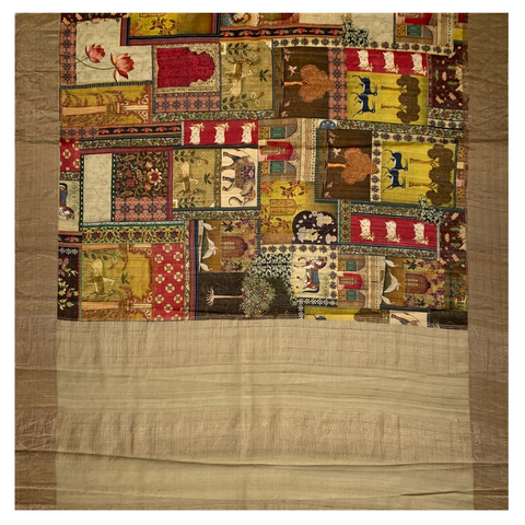 Multicoloured Tussar Printed Saree