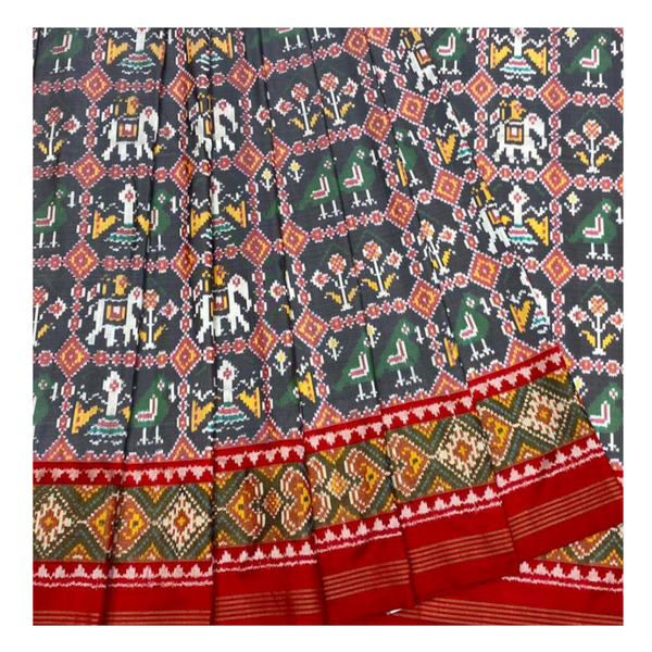 Grey Ikkat Silk Saree