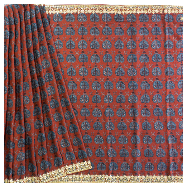 Red Gajji Silk Printed Saree